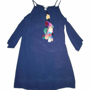 Vasna Tank Top Pom Pom Fringe Peacoat Dress Small